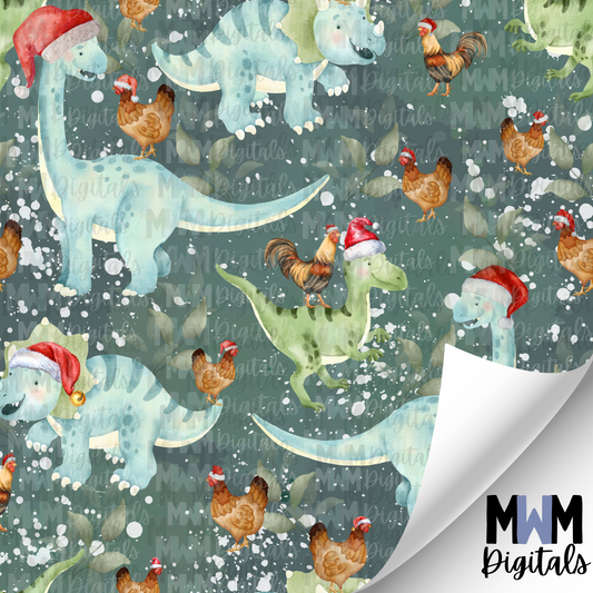 Christmas Dinosaur Chickens Seamless File