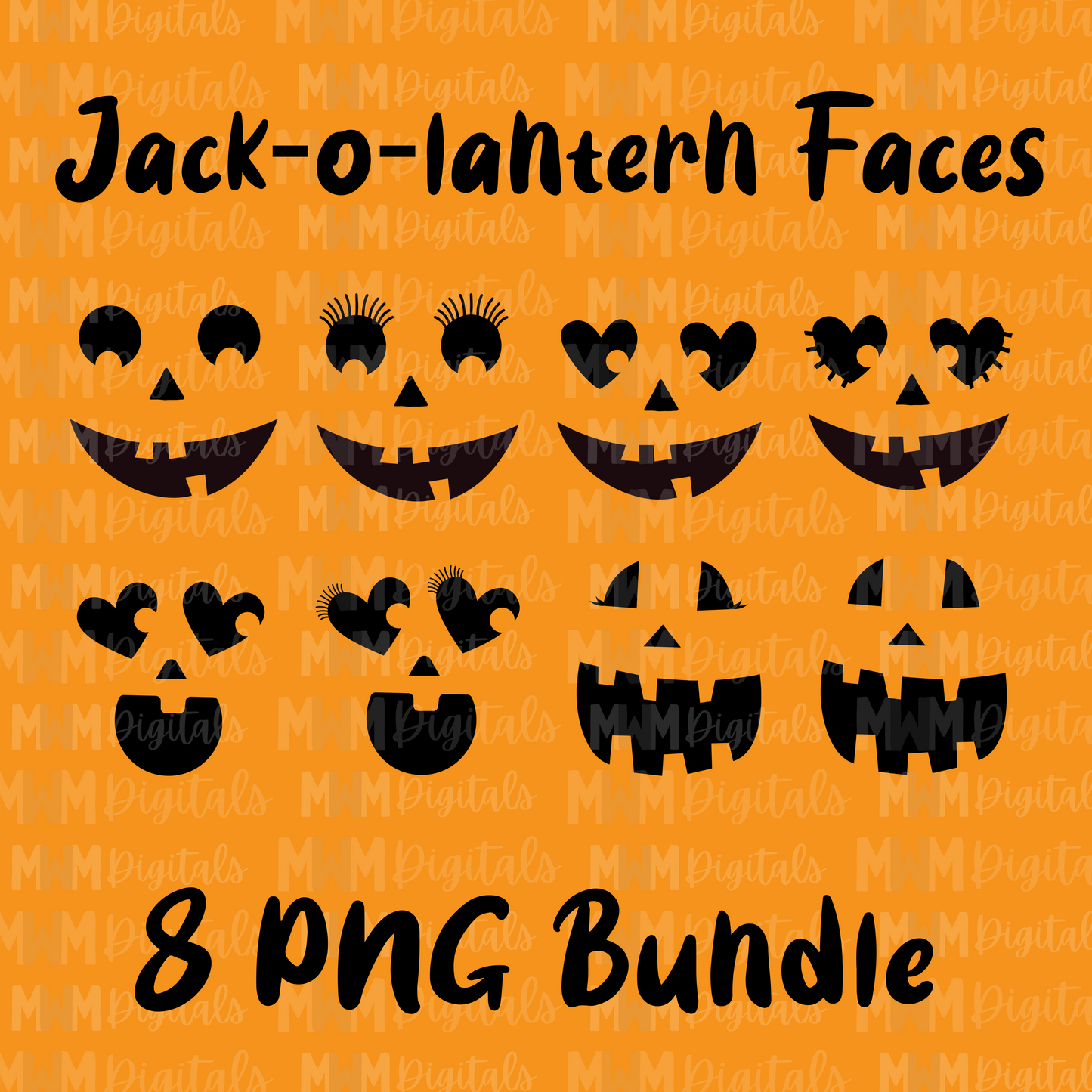 BUNDLE 8 Jack-o-lantern Face PNG Files