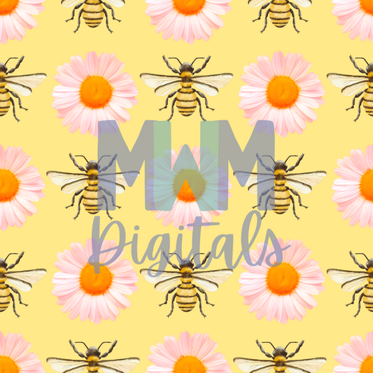 Bees & Daisies Yellow Seamless File