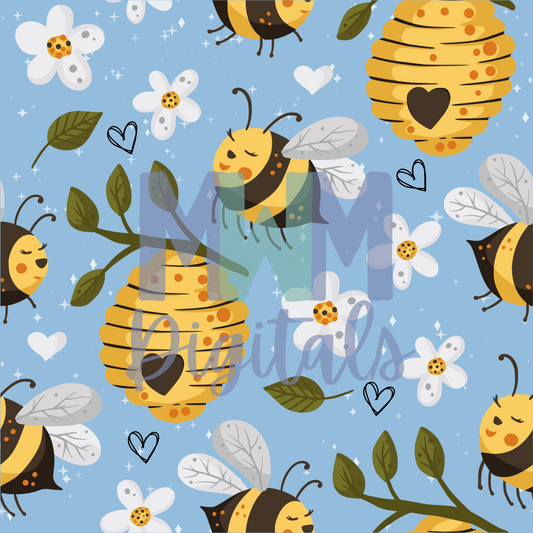 Bees Blue Seamless File
