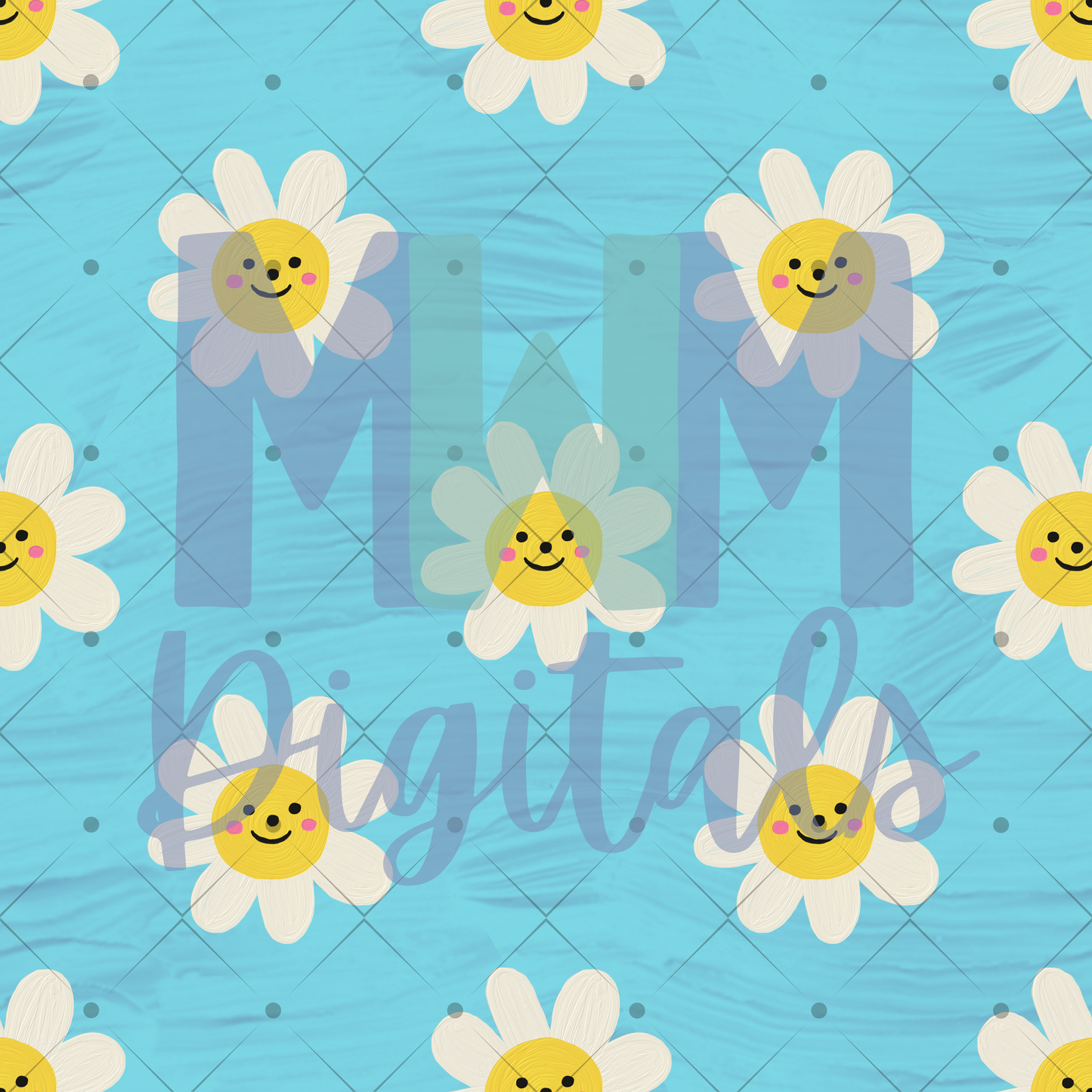 Happy Daisies Seamless File - blue