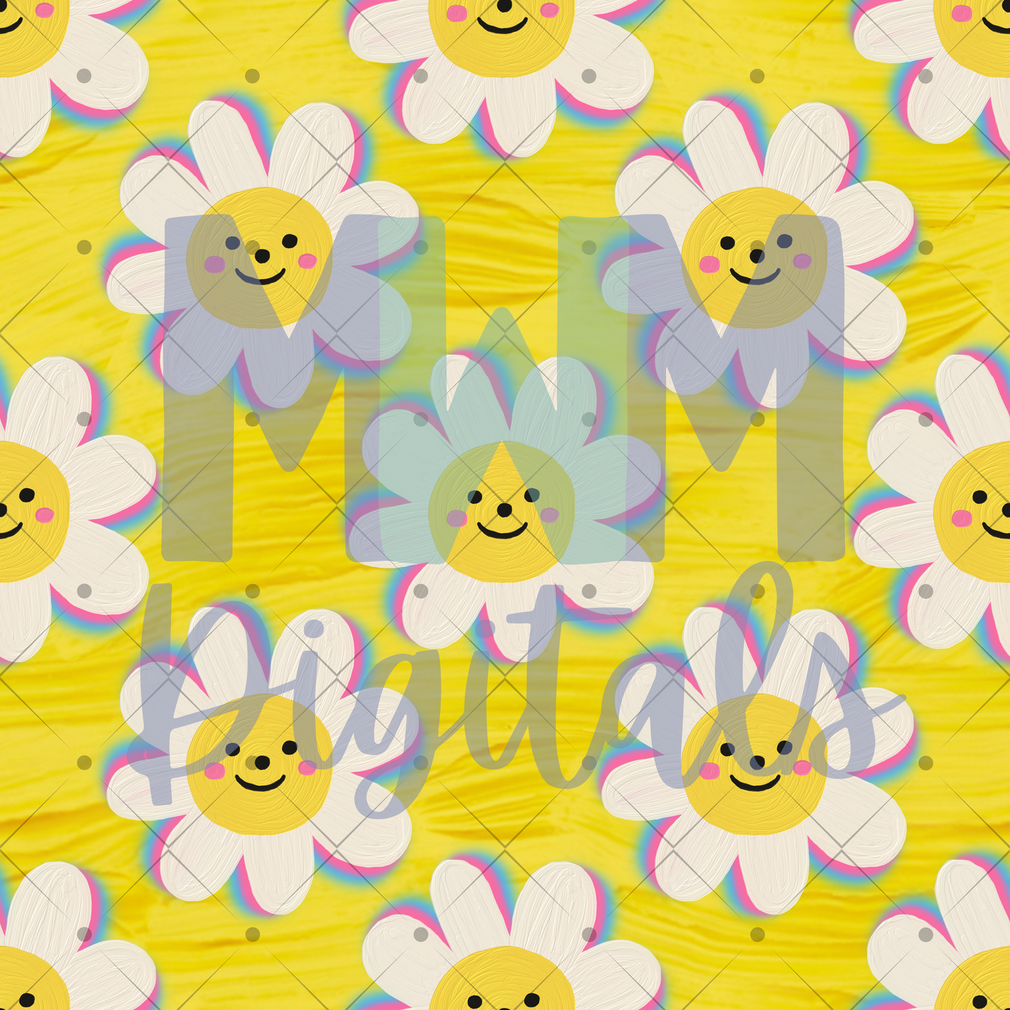 Happy Daisies Seamless File - blue pink shadows