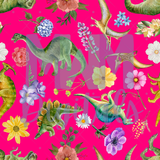 Floral Dinosaurs Pink Seamless File
