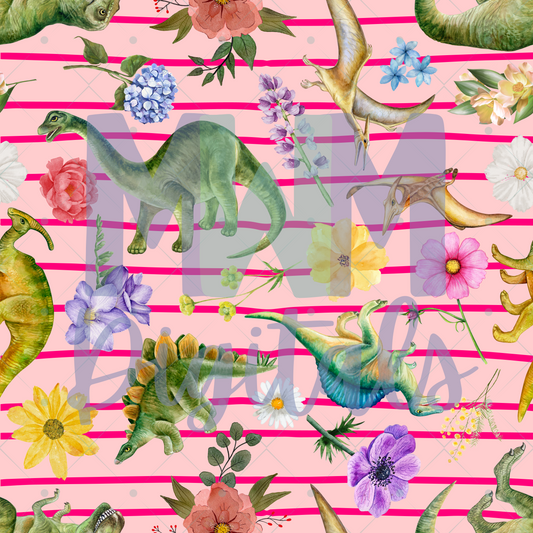 Floral Dinosaurs Pink Seamless File